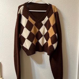 Shein Brown argyle pattern crop sweater never worn